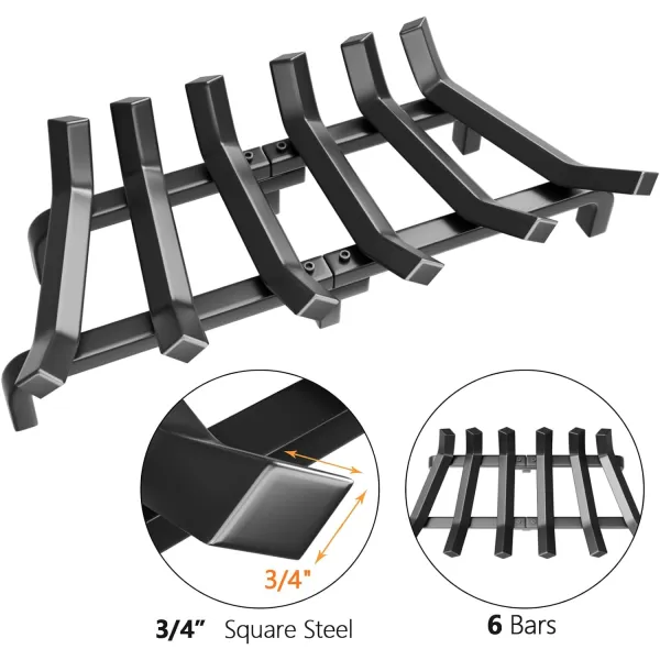 AMAGABELI GARDEN &amp; HOME Fireplace Log Grate 30 inch Wrought Iron Fire Place Grates Heavy Duty Solid Steel Indoor Chimney Hearth 3/4" Bar Outdoor Firepit Wood Stove Firewood Burning Rack Holder