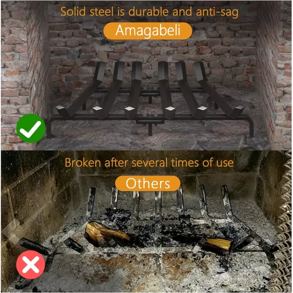 AMAGABELI GARDEN &amp; HOME Fireplace Log Grate 30 inch Wrought Iron Fire Place Grates Heavy Duty Solid Steel Indoor Chimney Hearth 3/4" Bar Outdoor Firepit Wood Stove Firewood Burning Rack Holder