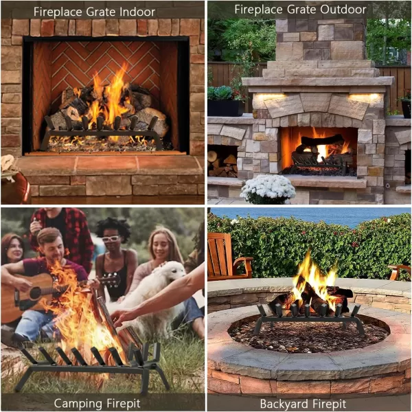 AMAGABELI GARDEN &amp; HOME Fireplace Log Grate 30 inch Wrought Iron Fire Place Grates Heavy Duty Solid Steel Indoor Chimney Hearth 3/4" Bar Outdoor Firepit Wood Stove Firewood Burning Rack Holder