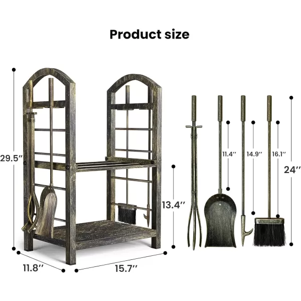 AMAGABELI GARDEN &amp; HOME Firewood Rack Fireplace Tool Rack Indoor Wood Holders Fireplace Outdoor Log Holder Rack Lumber Storage Stacking Black Stove Wrought Iron Large Logs Bin Fireplace Tools Set Tongs Accessories