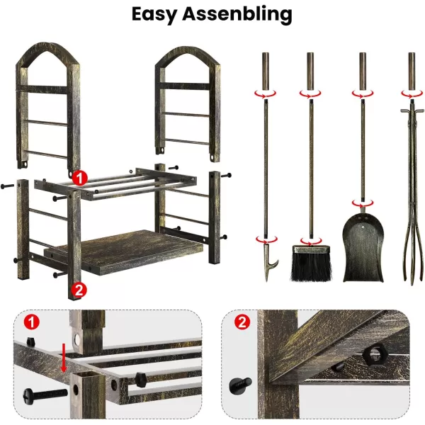 AMAGABELI GARDEN &amp; HOME Firewood Rack Fireplace Tool Rack Indoor Wood Holders Fireplace Outdoor Log Holder Rack Lumber Storage Stacking Black Stove Wrought Iron Large Logs Bin Fireplace Tools Set Tongs Accessories