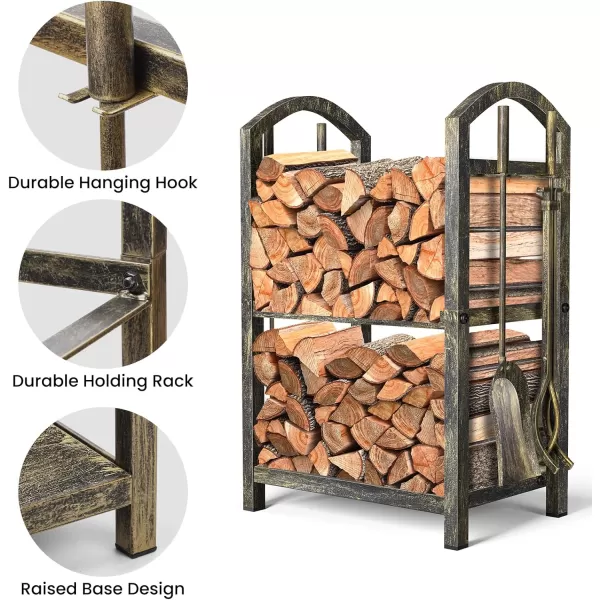 AMAGABELI GARDEN &amp; HOME Firewood Rack Fireplace Tool Rack Indoor Wood Holders Fireplace Outdoor Log Holder Rack Lumber Storage Stacking Black Stove Wrought Iron Large Logs Bin Fireplace Tools Set Tongs Accessories