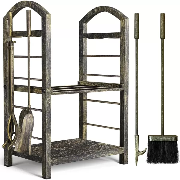 AMAGABELI GARDEN &amp; HOME Firewood Rack Fireplace Tool Rack Indoor Wood Holders Fireplace Outdoor Log Holder Rack Lumber Storage Stacking Black Stove Wrought Iron Large Logs Bin Fireplace Tools Set Tongs Accessories