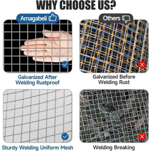 AMAGABELI GARDEN &amp; HOME Hardware Cloth 1/2 inch 48inx50ft 19 Gauge Square Chicken Wire Galvanizing After Welding Fence Mesh Roll Raised Garden bed Plant Supports Poultry Netting Cage Snake Fence JW007