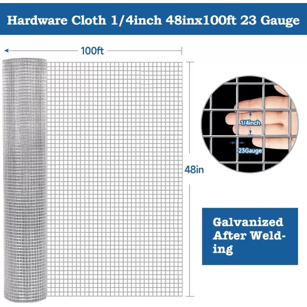 AMAGABELI GARDEN &amp; HOME Hardware Cloth 1/2 inch 48inx50ft 19 Gauge Square Chicken Wire Galvanizing After Welding Fence Mesh Roll Raised Garden bed Plant Supports Poultry Netting Cage Snake Fence JW007