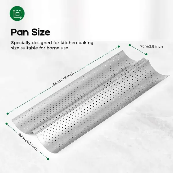 AMAGABELI GARDEN &amp; HOME Nonstick Perforated Baguette Pan 15" x 13" for French Bread Baking 4 Wave Loaves Loaf Bake Mold Toast Cooking Bakers Molding 4 Gutter Oven Toaster Pan Cloche Waves Silver