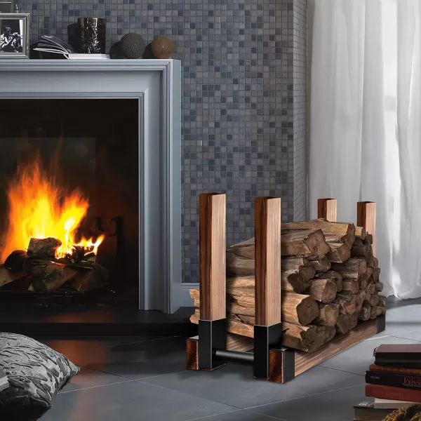 Amagabeli 2 Bases×2pack Firewood Rack Brackets Outdoor Heavy Fireplace Wood Storage Holder Kit Adjustable to Any Length Height Fireplace Lumber Wood Rack Pile Stacker Steel Black