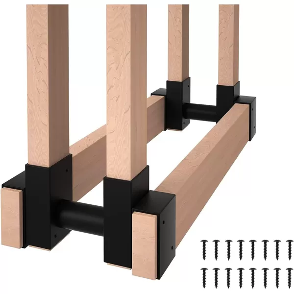 Amagabeli 2 Bases×2pack Firewood Rack Brackets Outdoor Heavy Fireplace Wood Storage Holder Kit Adjustable to Any Length Height Fireplace Lumber Wood Rack Pile Stacker Steel Black