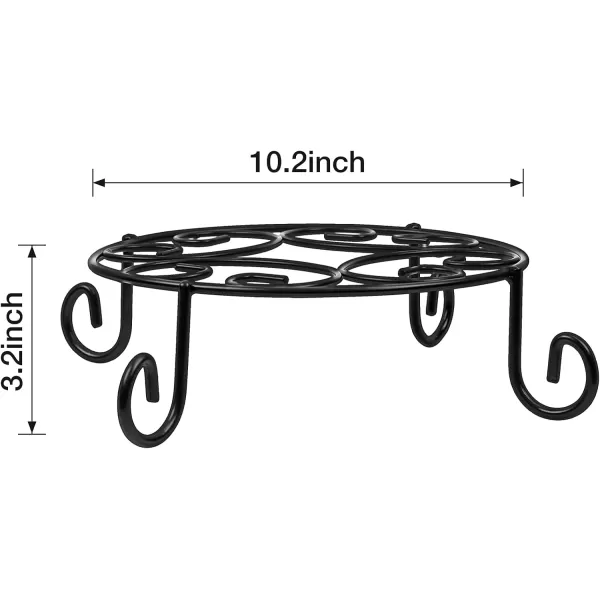 Amagabeli 2 Pack 10 inch Plant Potted Stands Metal Wrought Iron Rustproof Flower Pot Planter Holder Rack Outdoor Indoor Steel Short Small Display Trivet Floor Art Saucer Decor Round Black BG083