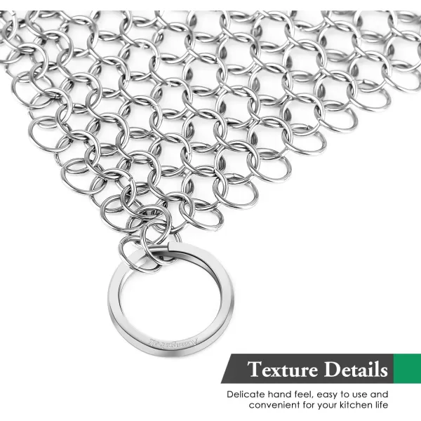 Amagabeli Cast Iron Cleaner 8"x6" Rectangle Chain Metal Scrubber with Hanging Ring 316 Premium Stainless Steel Chainmail Scrubber for Skillet,Wok,Pot,Pan CS03
