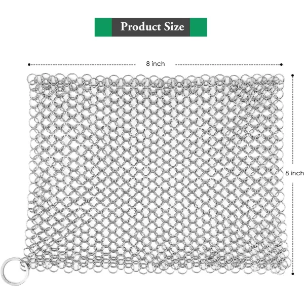 Amagabeli Cast Iron Cleaner 8"x6" Rectangle Chain Metal Scrubber with Hanging Ring 316 Premium Stainless Steel Chainmail Scrubber for Skillet,Wok,Pot,Pan CS03