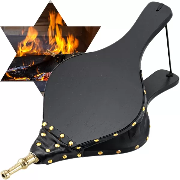 Amagabeli Fireplace Bellows 17"x 7.5" Large Wood Air Blower Cast Nozzle for Outdoor Camping BBQ Grill Chimney Hand Bellow Pump Pit Barbeque Fire Tools Accessories with Hanging Strap 