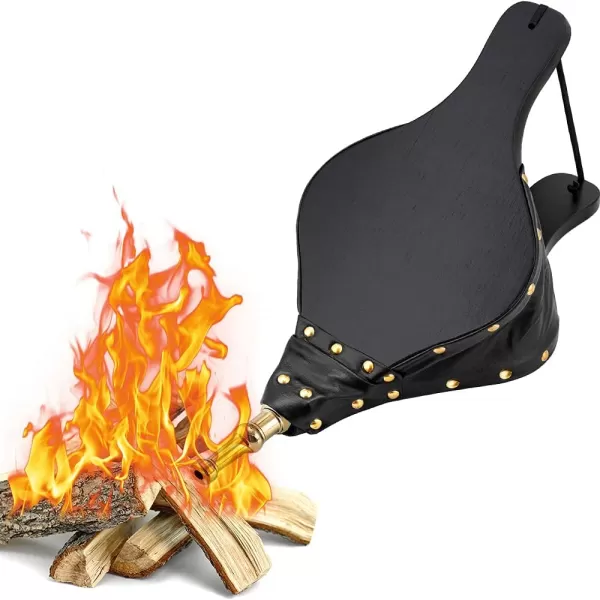 Amagabeli Fireplace Bellows 17"x 7.5" Large Wood Air Blower Cast Nozzle for Outdoor Camping BBQ Grill Chimney Hand Bellow Pump Pit Barbeque Fire Tools Accessories with Hanging Strap 