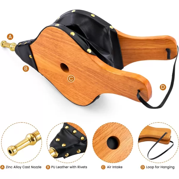 Amagabeli Fireplace Bellows 17"x 7.5" Large Wood Air Blower Cast Nozzle for Outdoor Camping BBQ Grill Chimney Hand Bellow Pump Pit Barbeque Fire Tools Accessories with Hanging Strap 