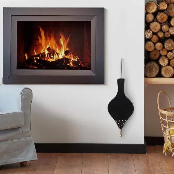 Amagabeli Fireplace Bellows 17"x 7.5" Large Wood Air Blower Cast Nozzle for Outdoor Camping BBQ Grill Chimney Hand Bellow Pump Pit Barbeque Fire Tools Accessories with Hanging Strap 