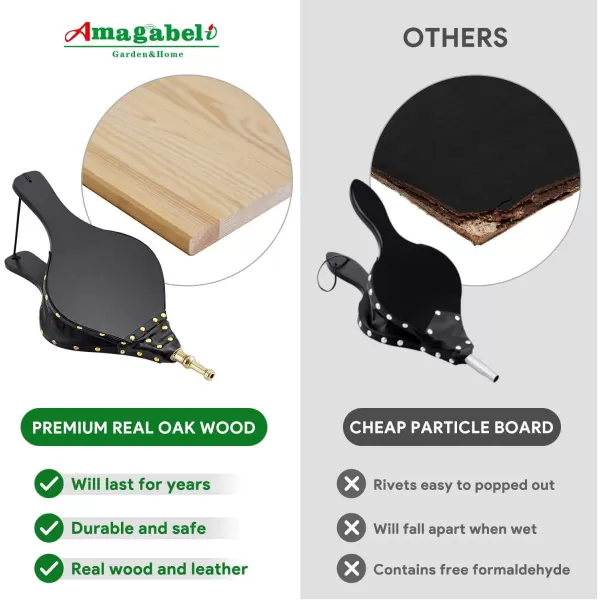 Amagabeli Fireplace Bellows 17"x 7.5" Large Wood Air Blower Cast Nozzle for Outdoor Camping BBQ Grill Chimney Hand Bellow Pump Pit Barbeque Fire Tools Accessories with Hanging Strap 