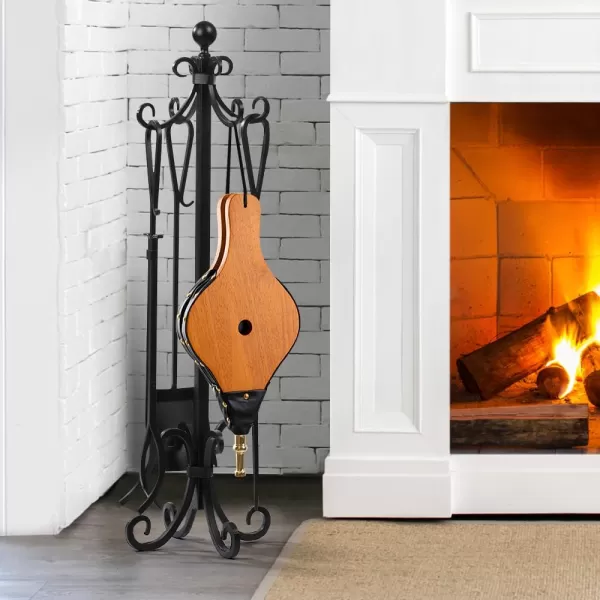 Amagabeli Fireplace Bellows 17"x 7.5" Large Wood Air Blower Cast Nozzle for Outdoor Camping BBQ Grill Chimney Hand Bellow Pump Pit Barbeque Fire Tools Accessories with Hanging Strap 