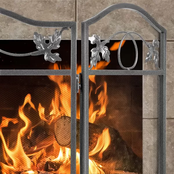 Amagabeli Free Standing Fireplace Screen 3 Panel Pewter Foldable Wrought Iron Furnace Fireguards Fireplace Cover Large Screen for Fireplace Wood Burning Metal Mesh Fire Spark 50 x 29 Inch