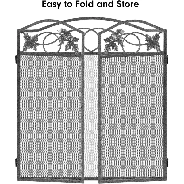 Amagabeli Free Standing Fireplace Screen 3 Panel Pewter Foldable Wrought Iron Furnace Fireguards Fireplace Cover Large Screen for Fireplace Wood Burning Metal Mesh Fire Spark 50 x 29 Inch