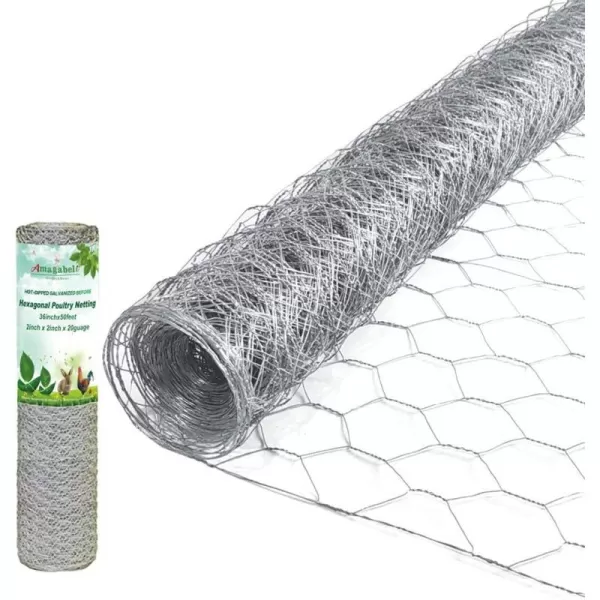 AMAGABELI GARDEN &amp; HOME 2 inch 36inchx50ft Hexagonal Poultry Netting Galvanized Chicken Wire Mesh Fence 20gauge Large Frame with Chicken Netting Rabbits Pets Dog Cat Vegetable Garden Fencing JW009