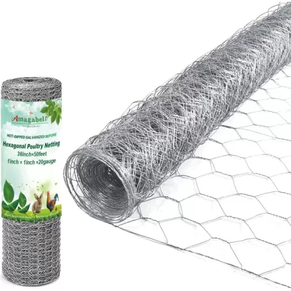 AMAGABELI GARDEN &amp; HOME 2 inch 36inchx50ft Hexagonal Poultry Netting Galvanized Chicken Wire Mesh Fence 20gauge Large Frame with Chicken Netting Rabbits Pets Dog Cat Vegetable Garden Fencing JW009
