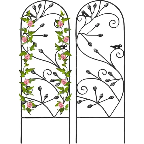AMAGABELI GARDEN &amp; HOME 4 Pack Garden Trellis for Climbing Plants 46" x 15" Black Iron Trellis Plants Support Metal Trellis for Climbing Rose Vine Vegetable Flower Ivy Grape Cucumber Clematis GT02