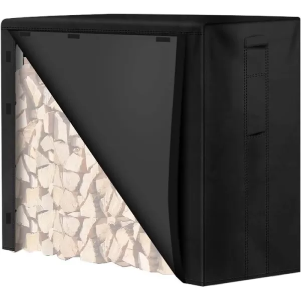 AMAGABELI GARDEN &amp; HOME 4ft Firewood Log Rack Cover Weather Resistant Outdoor Heavy Duty Waterproof 600D Oxford Fabric Fireplace Logs Holder Covering Fire Wood Storage Covers Black