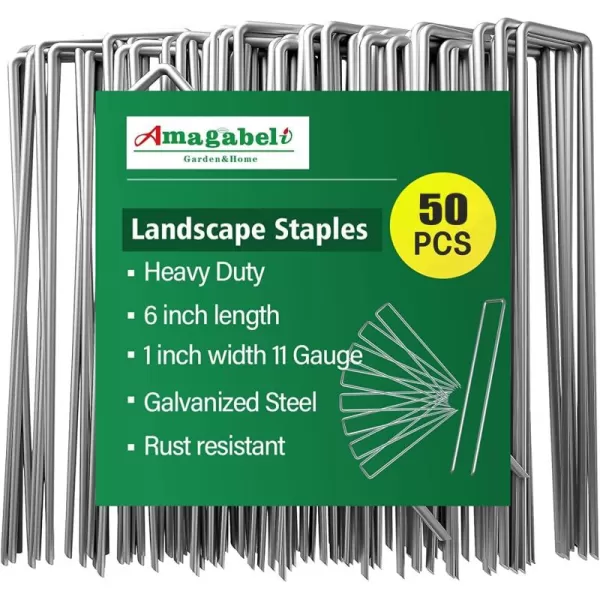 AMAGABELI GARDEN &amp; HOME 6 Inch Galvanized Landscape Staples 200 Pack 11 Gauge Garden Stakes Sod Pins Anti-Rust for Weed Barrier Fabric Ground Cover Dripper Irrigation Tubing Soaker Hose STAPLE001