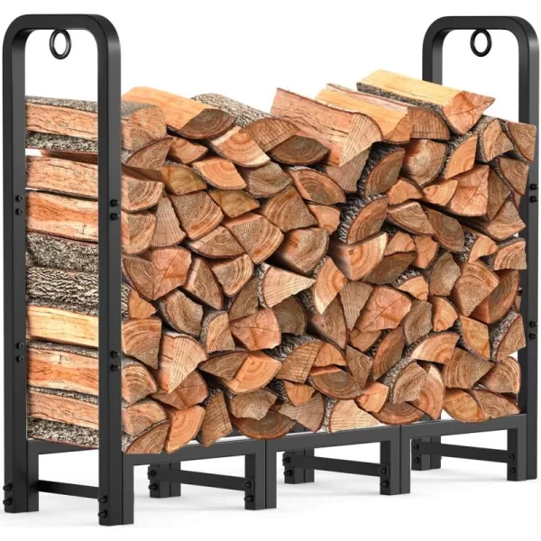AMAGABELI GARDEN &amp; HOME 8ft Outdoor Firewood Rack, Fireplace Heavy Duty Firewood Pile Storage Racks For Patio Deck Metal Log Holder Stand Tubular Steel Wood Stacker Outside Tools Accessories Black