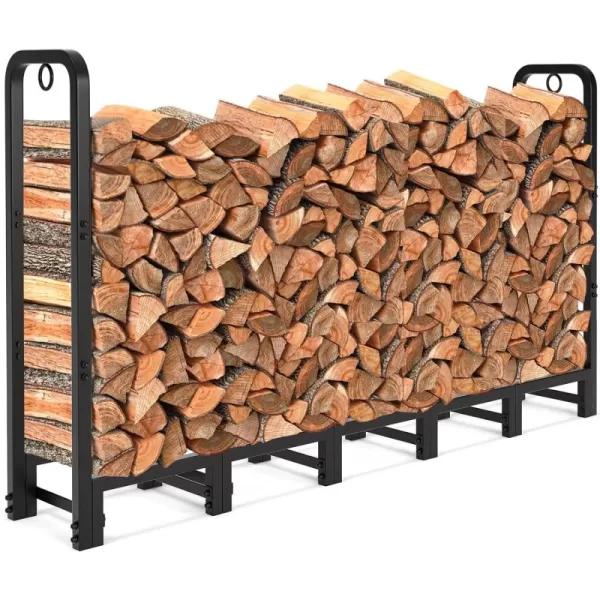 AMAGABELI GARDEN &amp; HOME 8ft Outdoor Firewood Rack, Fireplace Heavy Duty Firewood Pile Storage Racks For Patio Deck Metal Log Holder Stand Tubular Steel Wood Stacker Outside Tools Accessories Black
