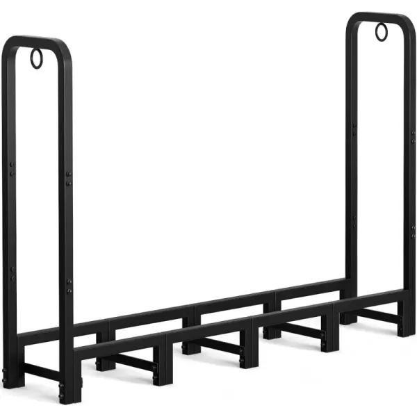 AMAGABELI GARDEN &amp; HOME 8ft Outdoor Firewood Rack, Fireplace Heavy Duty Firewood Pile Storage Racks For Patio Deck Metal Log Holder Stand Tubular Steel Wood Stacker Outside Tools Accessories Black