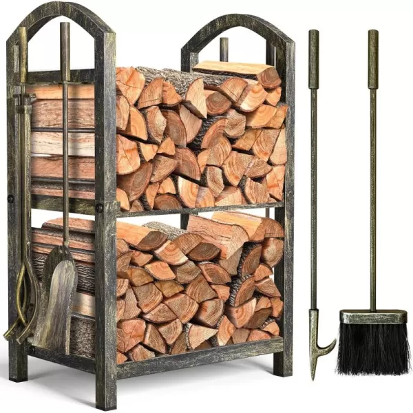 AMAGABELI GARDEN &amp; HOME Firewood Rack Fireplace Tool Rack Indoor Wood Holders Fireplace Outdoor Log Holder Rack Lumber Storage Stacking Black Stove Wrought Iron Large Logs Bin Fireplace Tools Set Tongs Accessories
