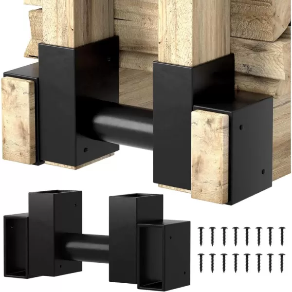 Amagabeli 2 Bases×2pack Firewood Rack Brackets Outdoor Heavy Fireplace Wood Storage Holder Kit Adjustable to Any Length Height Fireplace Lumber Wood Rack Pile Stacker Steel Black