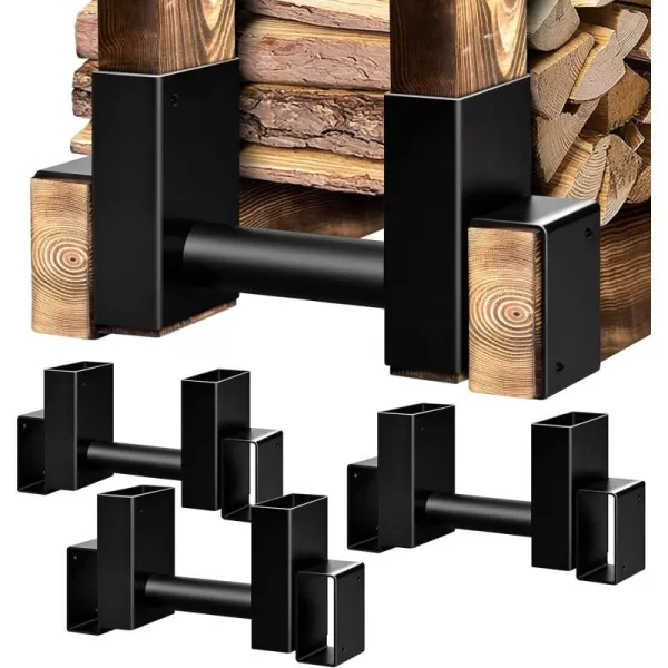 Amagabeli 2 Bases×2pack Firewood Rack Brackets Outdoor Heavy Fireplace Wood Storage Holder Kit Adjustable to Any Length Height Fireplace Lumber Wood Rack Pile Stacker Steel Black