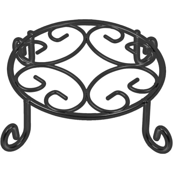 Amagabeli 2 Pack 10 inch Plant Potted Stands Metal Wrought Iron Rustproof Flower Pot Planter Holder Rack Outdoor Indoor Steel Short Small Display Trivet Floor Art Saucer Decor Round Black BG083