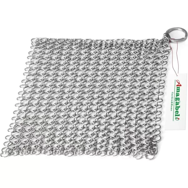 Amagabeli Cast Iron Cleaner 8"x6" Rectangle Chain Metal Scrubber with Hanging Ring 316 Premium Stainless Steel Chainmail Scrubber for Skillet,Wok,Pot,Pan CS03