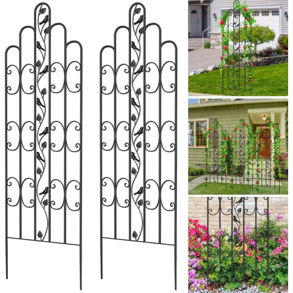 AMAGABELI GARDEN &amp; HOME 2 Pack Large Garden Trellis 71” x 21” Heavy Duty Rustproof Black Iron Plant Trellis for Potted Plant Support Metal Climbing Rose Trellis Vine Vegetable Cucumber