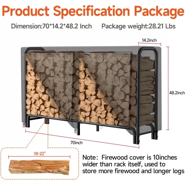 AMAGABELI GARDEN &amp; HOME 8ft Firewood Log Rack With Cover Combo Set Waterproof Outdoor Log Holder Fireplace Heavy Duty Wood Stacker Patio Pit Storage Steel Tubular Pile Rack Tool Accessories Black