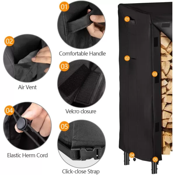 AMAGABELI GARDEN &amp; HOME 8ft Firewood Log Rack With Cover Combo Set Waterproof Outdoor Log Holder Fireplace Heavy Duty Wood Stacker Patio Pit Storage Steel Tubular Pile Rack Tool Accessories Black