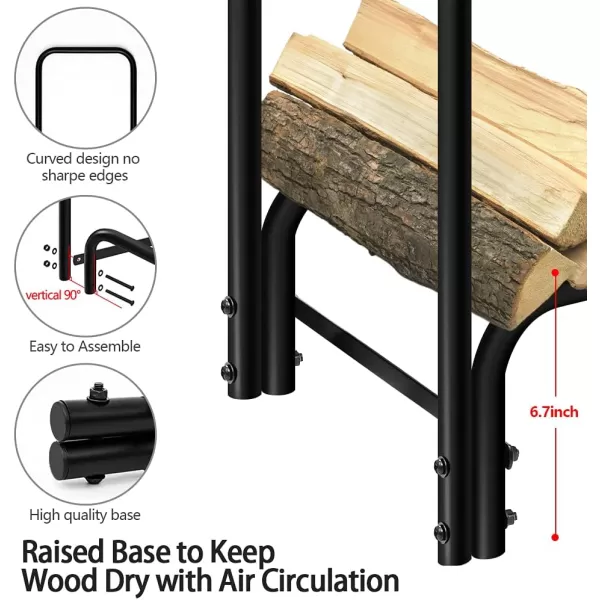 AMAGABELI GARDEN &amp; HOME 8ft Firewood Log Rack With Cover Combo Set Waterproof Outdoor Log Holder Fireplace Heavy Duty Wood Stacker Patio Pit Storage Steel Tubular Pile Rack Tool Accessories Black