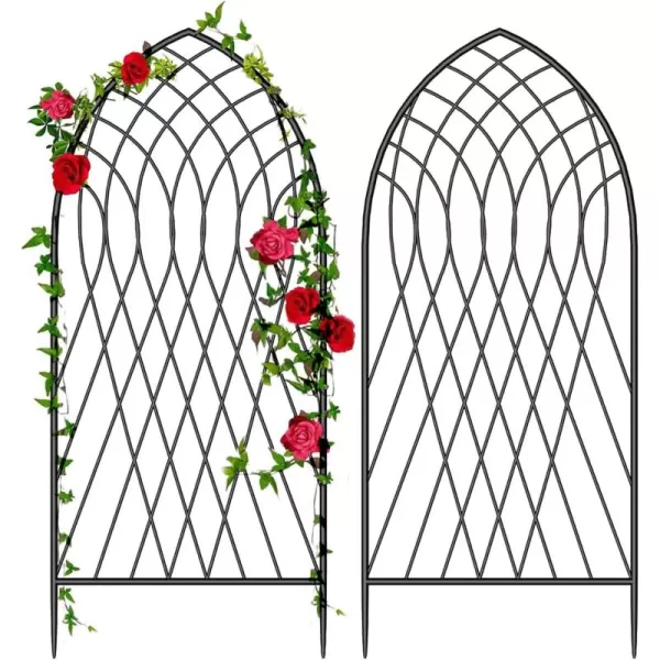 AMAGABELI GARDEN &amp; HOME 2 Pack Large Garden Trellis for Climbing Plants 71” x 21”Black Iron Plant Trellis for Potted Plant Support Tall Wall Metal Trellis Rose Vine Vegetable Cucumber GT02