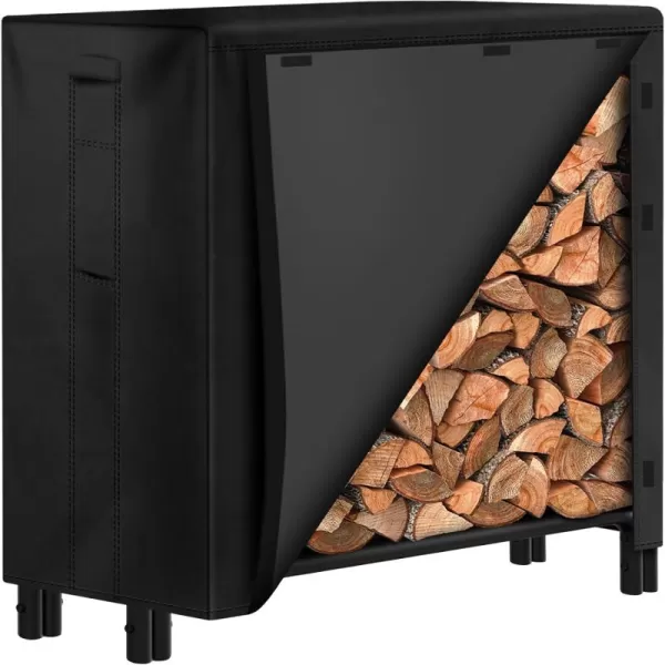 AMAGABELI GARDEN &amp; HOME 8ft Firewood Log Rack With Cover Combo Set Waterproof Outdoor Log Holder Fireplace Heavy Duty Wood Stacker Patio Pit Storage Steel Tubular Pile Rack Tool Accessories Black