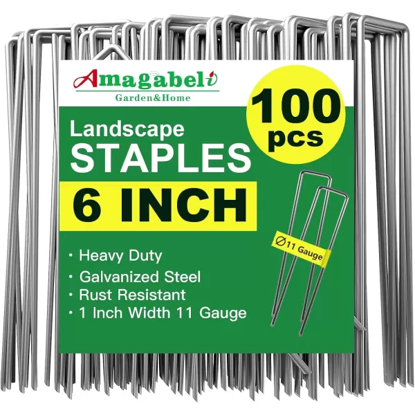 imageAMAGABELI GARDEN ampamp HOME 6 Inch 200 Pack Galvanized Landscape Staples 11 Gauge Garden Staples Landscaping Staples Heavy Duty UShaped Tent Stakes Pins Garden Stakes for Weed Barrier Fabric Tubing Lawn100