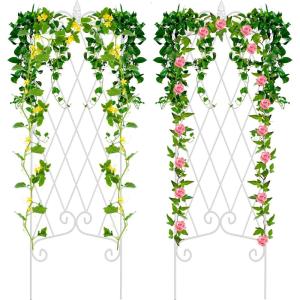 imageAMAGABELI GARDEN ampamp HOME 2 Pack Black Garden Trellis for Climbing Plants 47 x 16 Iron Plant Support Climbing Vines and Flowers Stands Vegetables Patio Metal Lattices Grid Panels for Ivy CucumbersWhite