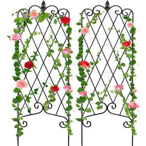 imageAMAGABELI GARDEN ampamp HOME 2 Pack Black Garden Trellis for Climbing Plants 47 x 16 Iron Plant Support Climbing Vines and Flowers Stands Vegetables Patio Metal Lattices Grid Panels for Ivy CucumbersBlack