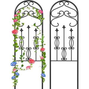 imageAMAGABELI GARDEN ampamp HOME 4 Pack Metal Garden Trellis for Climbing Plants Roses Vines Flower Vegetable 60quot x 18quot Rustproof Sturdy Lattice Black Iron Trellis for Potted Plants Support GT01Black