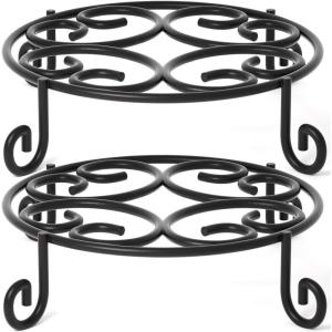 imageAmagabeli 10 inch Metal Plant Stand Heavy Duty for Outdoor Indoor Plants Wrought Iron Rustproof Iron Flower Potted Pot Planter Holder Rack Short Trivet Floor Garden Containers Display Black hpt0012