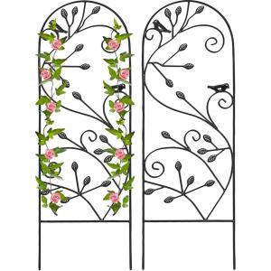 imageAmagabeli 4 Pack Garden Trellis for Climbing Plants Outdoor 46quot x 15quot Rustproof Sturdy Black Iron Trellis Plants Support Metal Trellis for Climbing Rose Vine Vegetable Flower Ivy CucumberBlack46 leaf