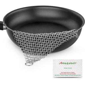 imageAmagabeli Cast Iron Cleaner 8quotx6quot 316L Stainless Steel Chainmail Scrubber Cast Iron Skillet Cleaner for Pan Pot Wok Griddles BBQ Grills Cast Iron Cleaning8x8