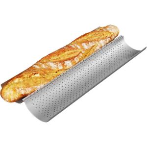 imageAMAGABELI GARDEN ampamp HOME Baguette Bread Pan 15quot x 13quot Nonstick Perforated Baguette Tray French Bread Baking 4 Wave Loaf Bake Mold Toast Cooking Baker Molding Gutter Oven Toaster Dishwasher Safe Silver2 Slots